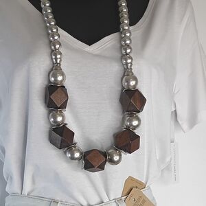 Beautiful Large Silver & Wood Necklace